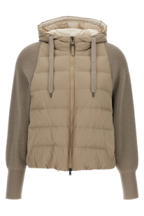 Brunello Cucinelli Women's Hooded Knitted-sleeve Puffer Jacket