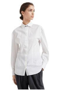 Brunello Cucinelli Women's Striped Cotton and Silk Poplin Shirt with Monili
