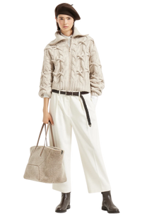 Brunello Cucinelli Women's Crisscross Cable Cardigan in Cashmere Feather Yarn