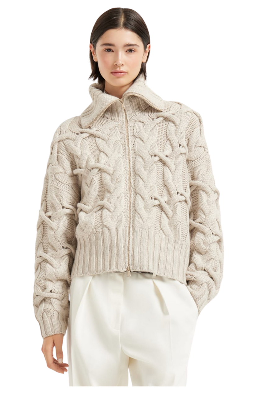 Brunello Cucinelli Women's Crisscross Cable Cardigan in Cashmere Brunello Cucinelli Women's Crisscross Cable Cardigan in Cashmere