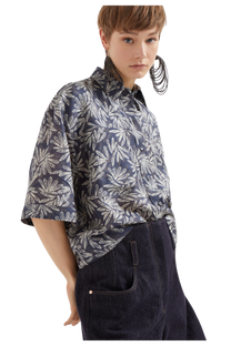 Brunello Cucinelli Women's Silk Fern Print Pongee Shirt with Monili