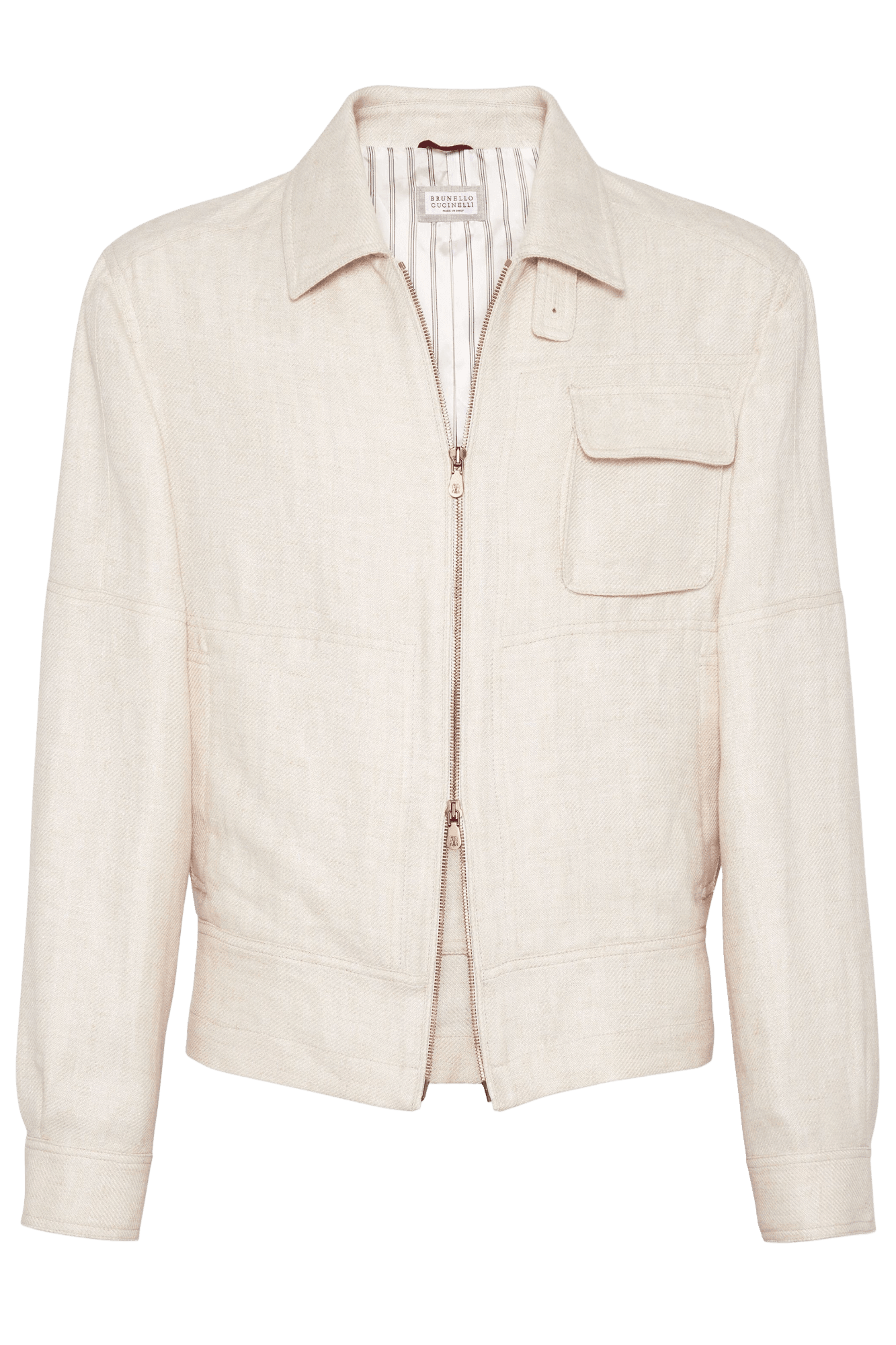 <tc>Brunello Cucinelli</tc> Chaqueta Harrington de sarga de lino, lana y seda para hombre
