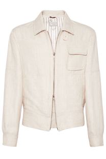 <tc>Brunello Cucinelli</tc> Chaqueta Harrington de sarga de lino, lana y seda para hombre