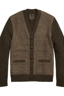 <tc>Ralph Lauren</tc> Cárdigan de lana con paneles de cuadros escoceses Glen para hombre