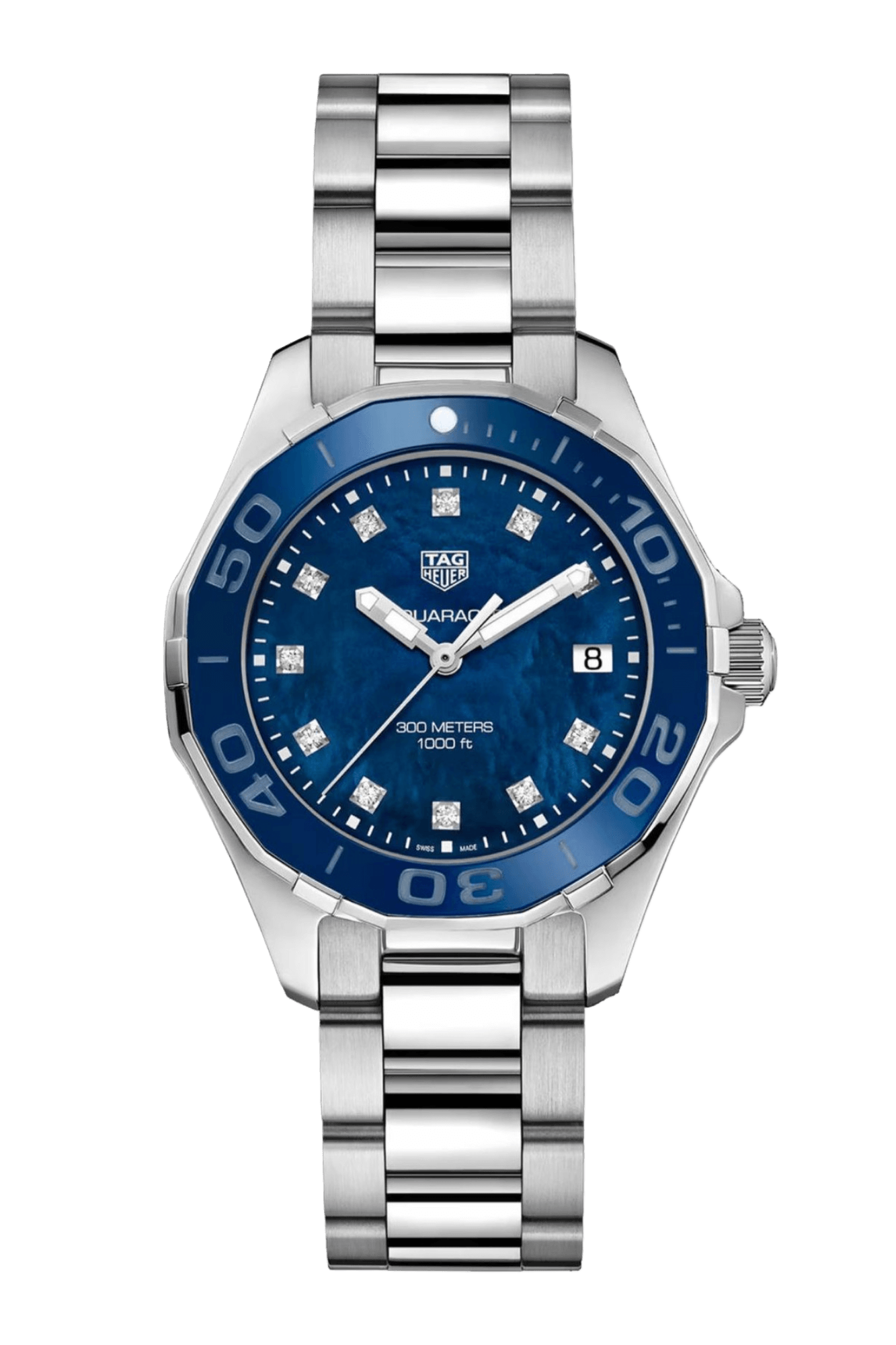 <tc>TAG Heuer</tc> ساعة أكواريسر كوارتز 35 مم للنساء باللون الأزرق من عرق اللؤلؤ
