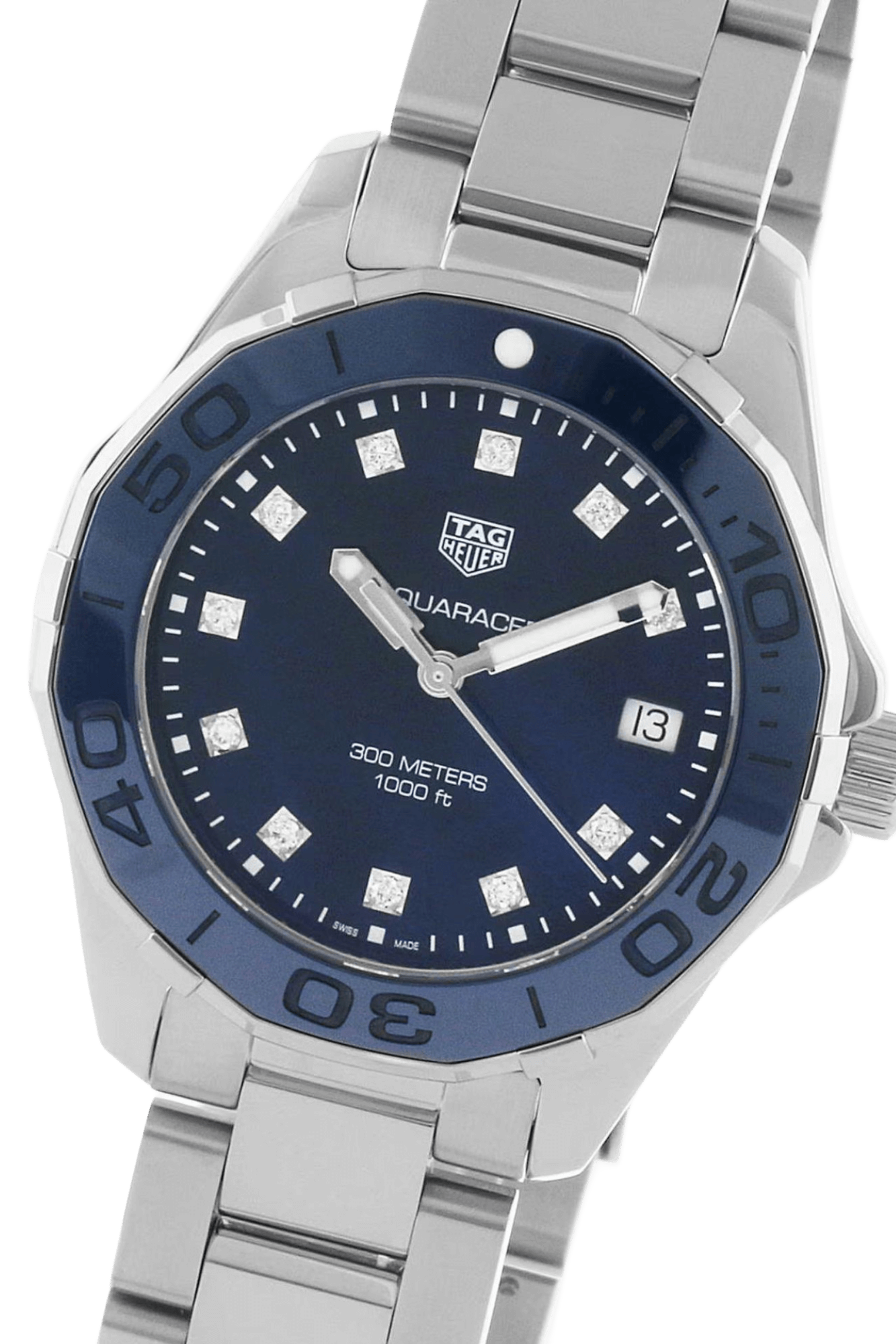 <tc>TAG Heuer</tc> ساعة أكواريسر كوارتز 35 مم للنساء باللون الأزرق من عرق اللؤلؤ