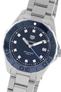 <tc>TAG Heuer</tc> ساعة أكواريسر كوارتز 35 مم للنساء باللون الأزرق من عرق اللؤلؤ