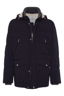 Brunello Cucinelli Men's Bonded Taffeta Down Jacket With Detachable Hood