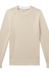 <tc>Brunello Cucinelli</tc> เสื้อสเวตเตอร์ผ้าแคชเมียร์ริบสไตล์อังกฤษสำหรับผู้ชาย