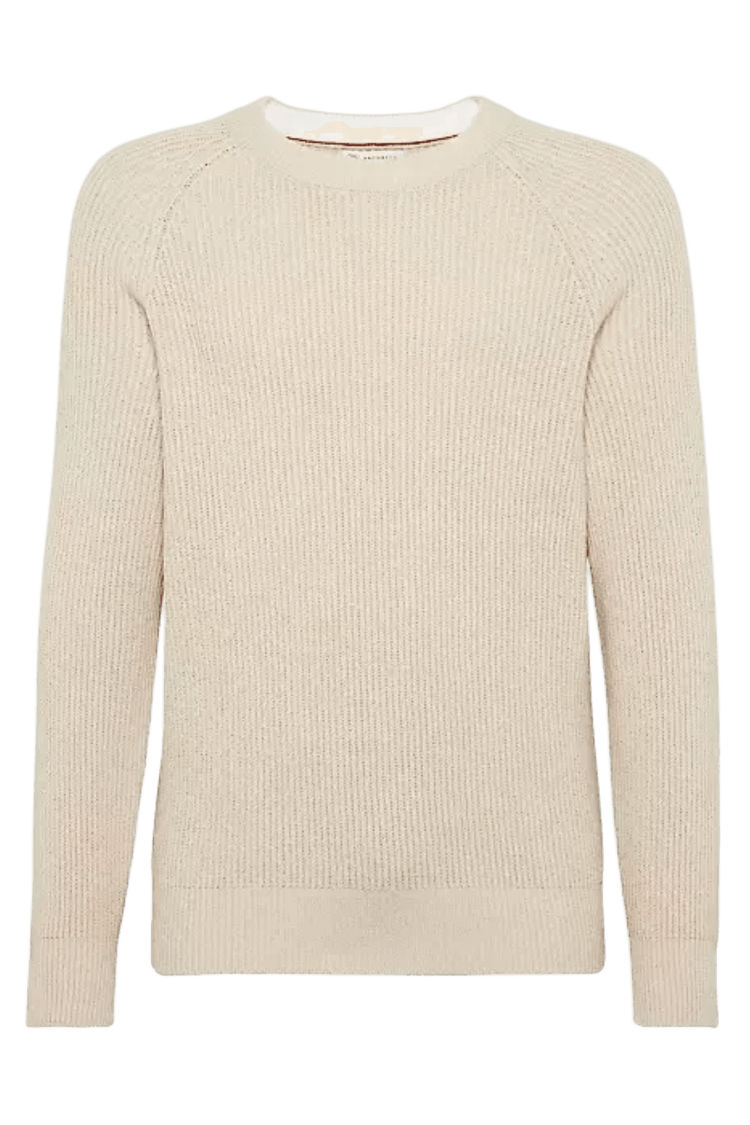 <tc>Brunello Cucinelli</tc> 男士 Malfilé 棉質英式羅紋插肩袖毛衣