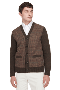 <tc>Ralph Lauren</tc> Cárdigan de lana con paneles de cuadros escoceses Glen para hombre
