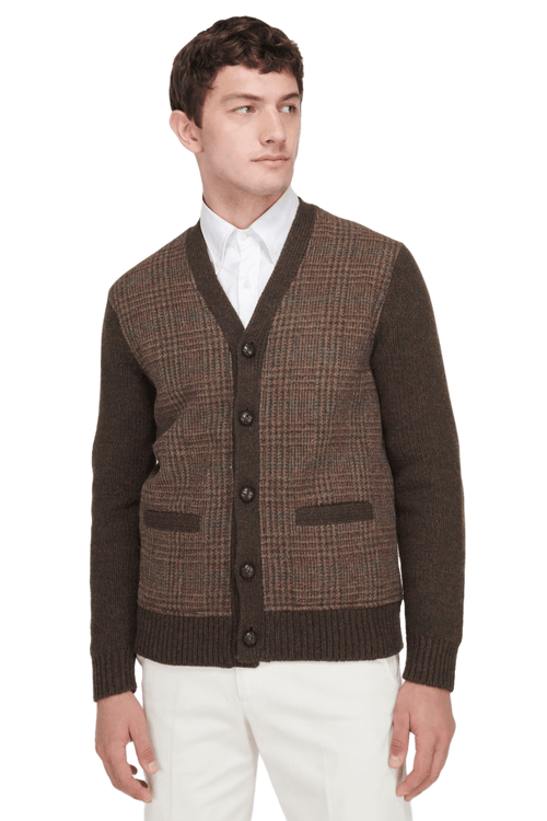 <tc>Ralph Lauren</tc> Cárdigan de lana con paneles de cuadros escoceses Glen para hombre