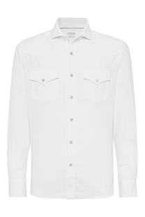 <tc>Brunello Cucinelli</tc> เสื้อเชิ้ตคาวบอยชาย ทรงเข้ารูป ย้อมสี