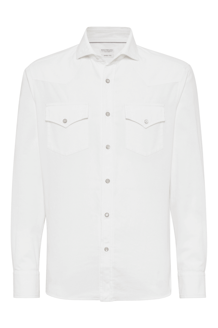 <tc>Brunello Cucinelli</tc> 男士成衣染色舒適西部襯衫