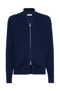 <tc>Brunello Cucinelli</tc> 男士 Malfilé 棉質英式羅紋拉鍊開襟衫