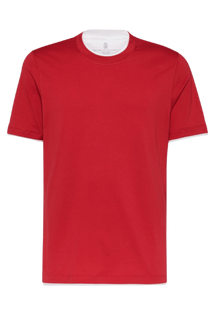 Brunello Cucinelli Men's Cotton Jersey Crew Neck T-shirt With Faux-layering