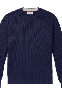 <tc>Brunello Cucinelli</tc> เสื้อสเวตเตอร์ผ้าแคชเมียร์ริบสไตล์อังกฤษสำหรับผู้ชาย