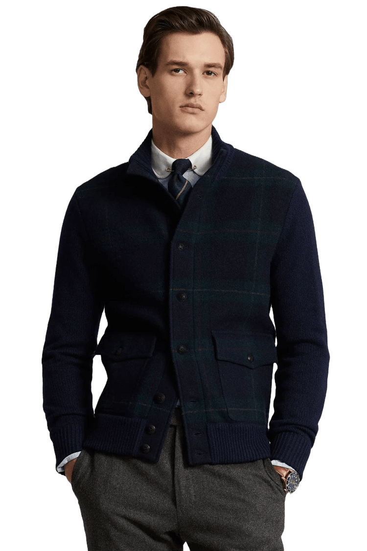 <tc>Ralph Lauren</tc> Cárdigan de lana a cuadros escoceses The Polo para hombre