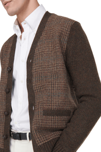 <tc>Ralph Lauren</tc> Cárdigan de lana con paneles de cuadros escoceses Glen para hombre