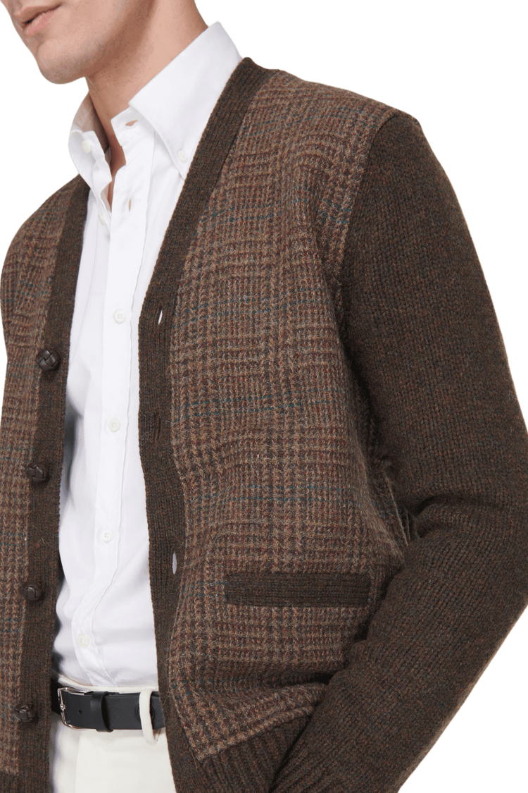 <tc>Ralph Lauren</tc> Cárdigan de lana con paneles de cuadros escoceses Glen para hombre