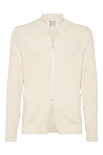 <tc>Brunello Cucinelli</tc> 男士 Malfilé 棉質英式羅紋拉鍊開襟衫