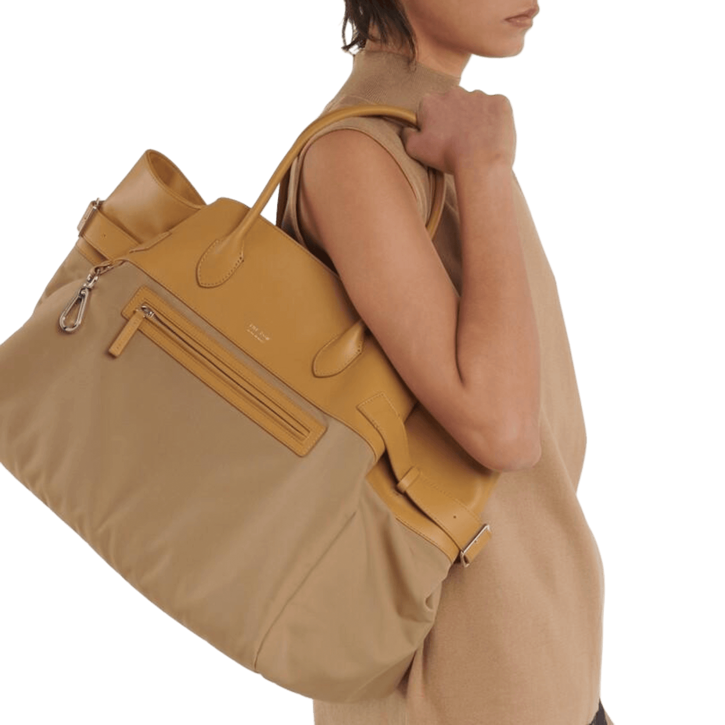 The Row Margaux 17 Inside-Out Buckled Leather Canvas Tote Bag