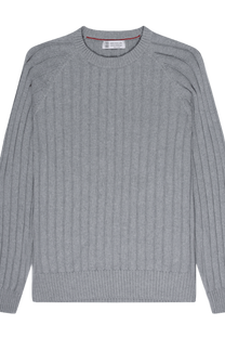 <tc>Brunello Cucinelli</tc> Suéter de cachemira con canalé inglés y mangas raglán para hombre