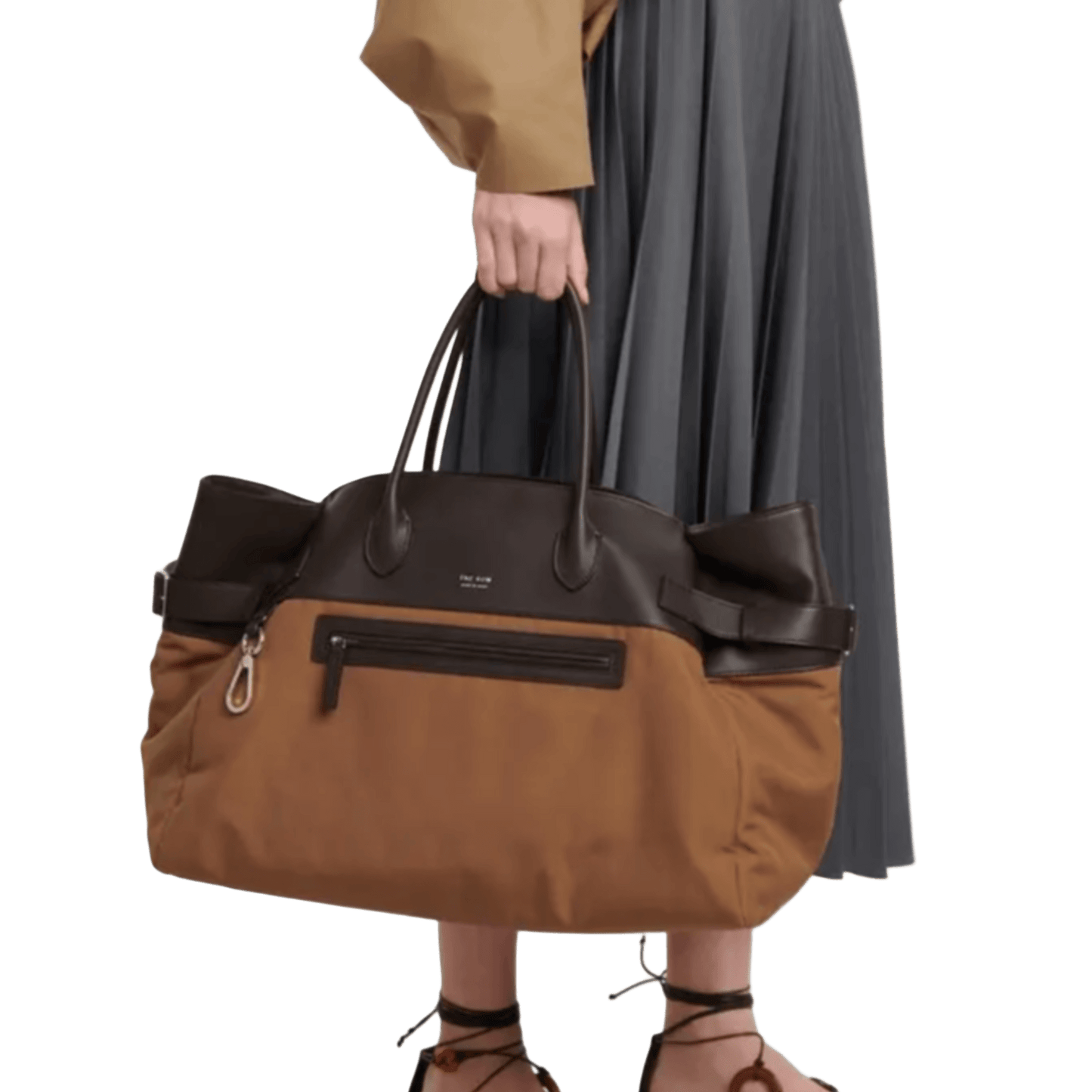 The Row Margaux 17 Inside-Out Buckled Leather Canvas Tote Bag