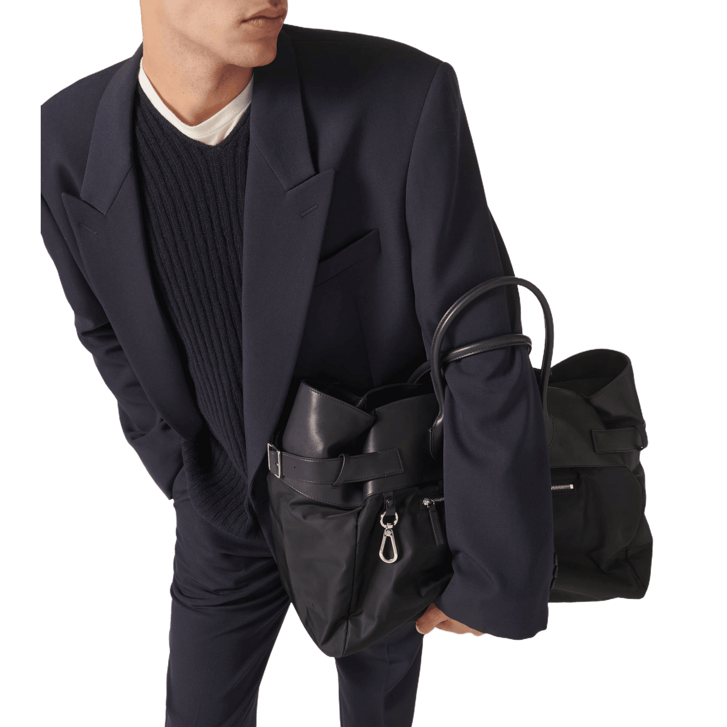 The Row Margaux 17 Inside-Out Buckled Leather Canvas Tote Bag