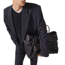 The Row Margaux 17 Inside-Out Buckled Leather Canvas Tote Bag