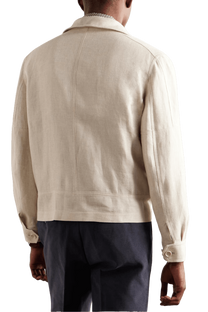 <tc>Brunello Cucinelli</tc> Chaqueta Harrington de sarga de lino, lana y seda para hombre