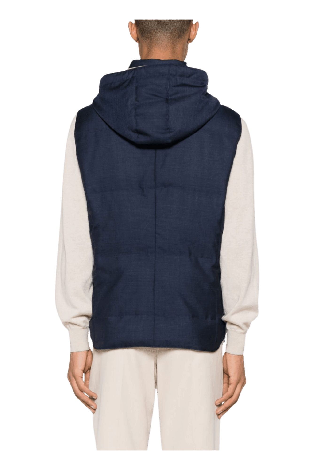 <tc>Brunello Cucinelli</tc> เสื้อแจ็คเก็ตขนเป็ดแขนกุดมีฮู้ดสำหรับผู้ชาย
