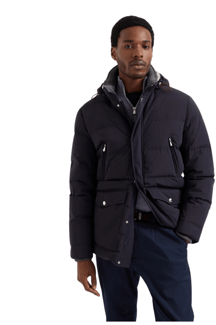 Brunello Cucinelli Men's Bonded Taffeta Down Jacket With Detachable Hood