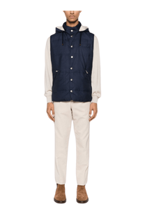 <tc>Brunello Cucinelli</tc> เสื้อแจ็คเก็ตขนเป็ดแขนกุดมีฮู้ดสำหรับผู้ชาย