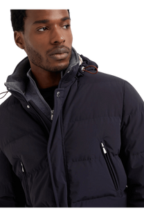 Brunello Cucinelli Men's Bonded Taffeta Down Jacket With Detachable Hood