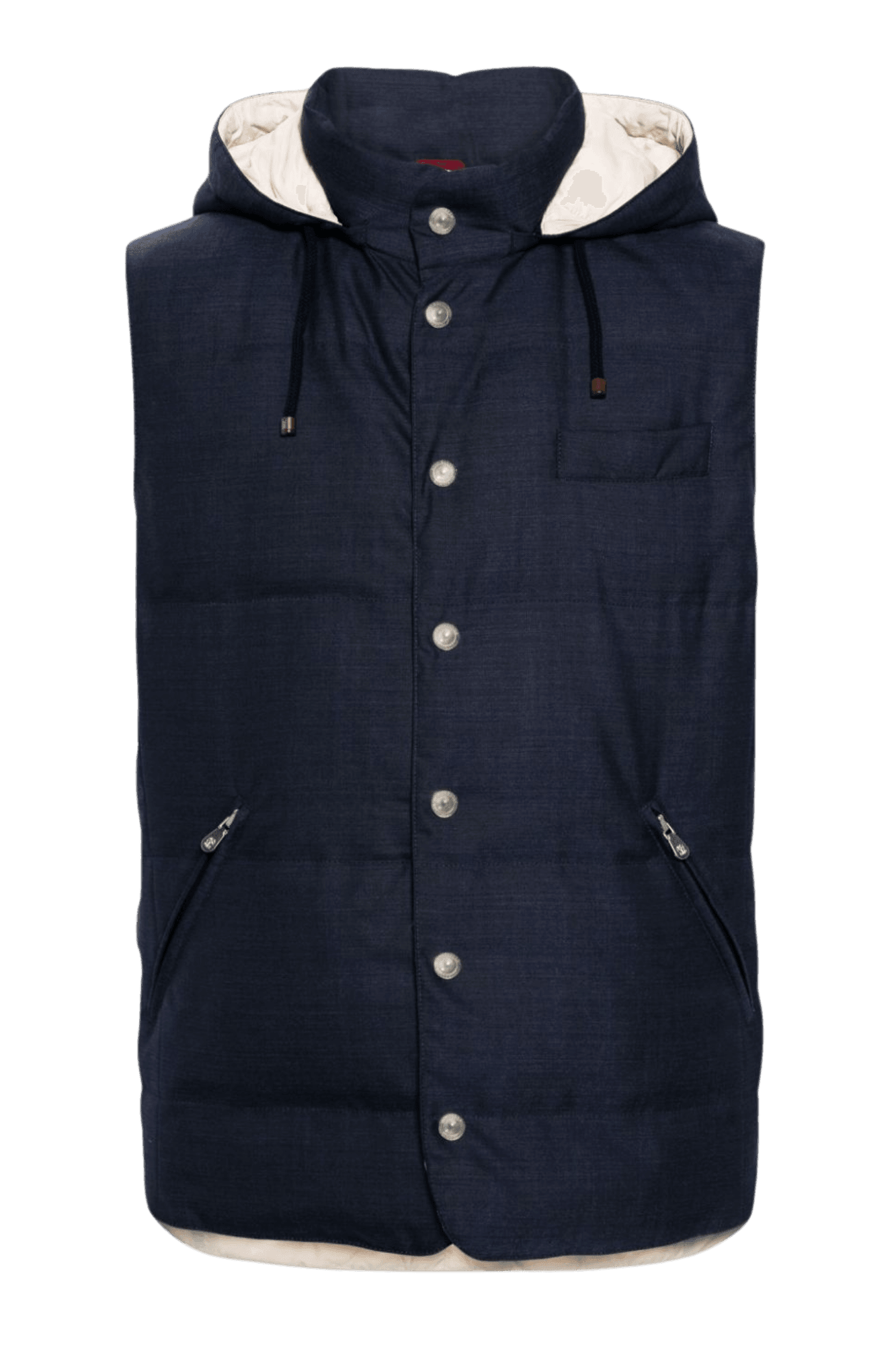 <tc>Brunello Cucinelli</tc> เสื้อแจ็คเก็ตขนเป็ดแขนกุดมีฮู้ดสำหรับผู้ชาย