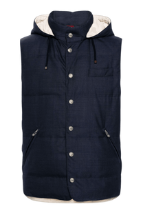 <tc>Brunello Cucinelli</tc> เสื้อแจ็คเก็ตขนเป็ดแขนกุดมีฮู้ดสำหรับผู้ชาย