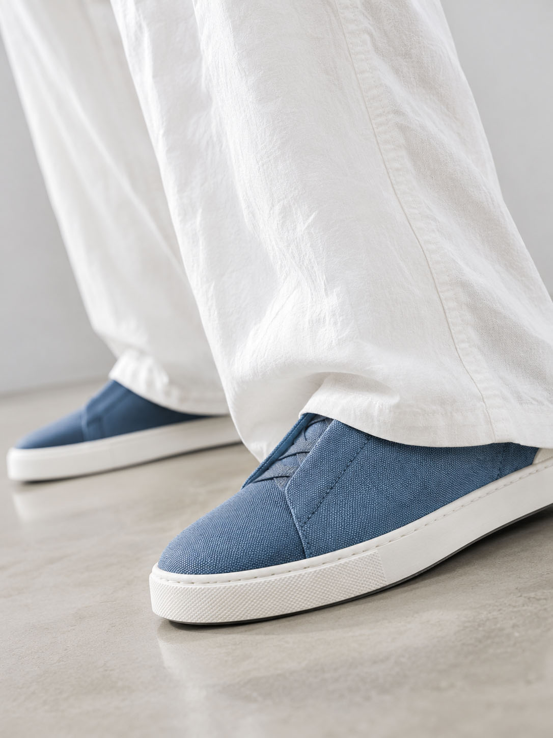 Zegna Men's Cotton Linen and Leather Triple Stitch Sneakers