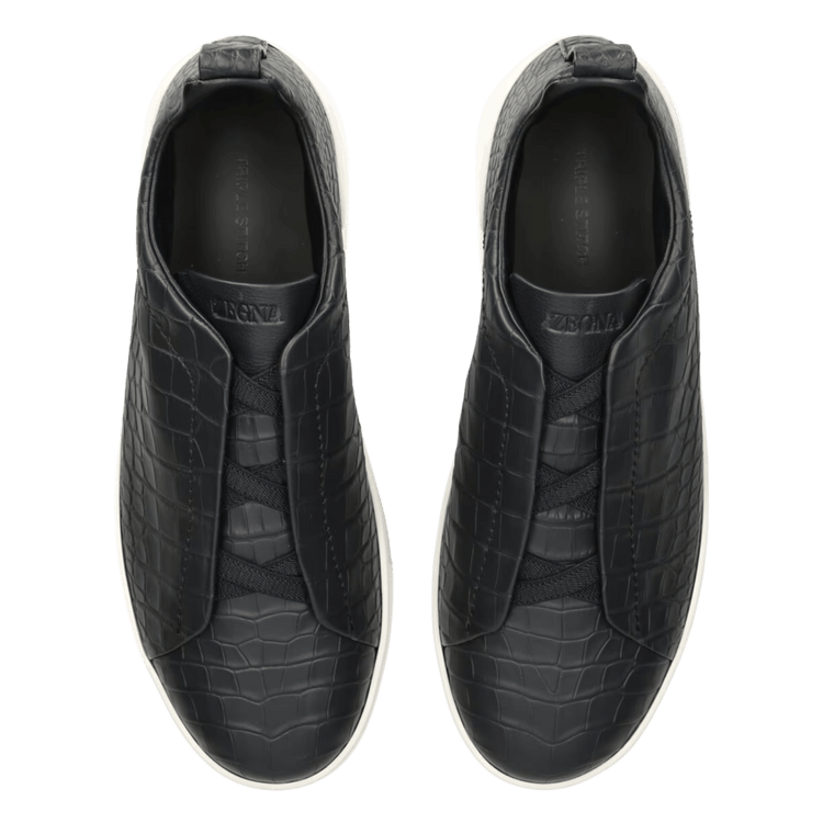 Zegna Men's Crocodile Leather Triple Stitch SECONDSKIN Sneakers Zegna Men's Crocodile Leather Triple Stitch SECONDSKIN Sneakers