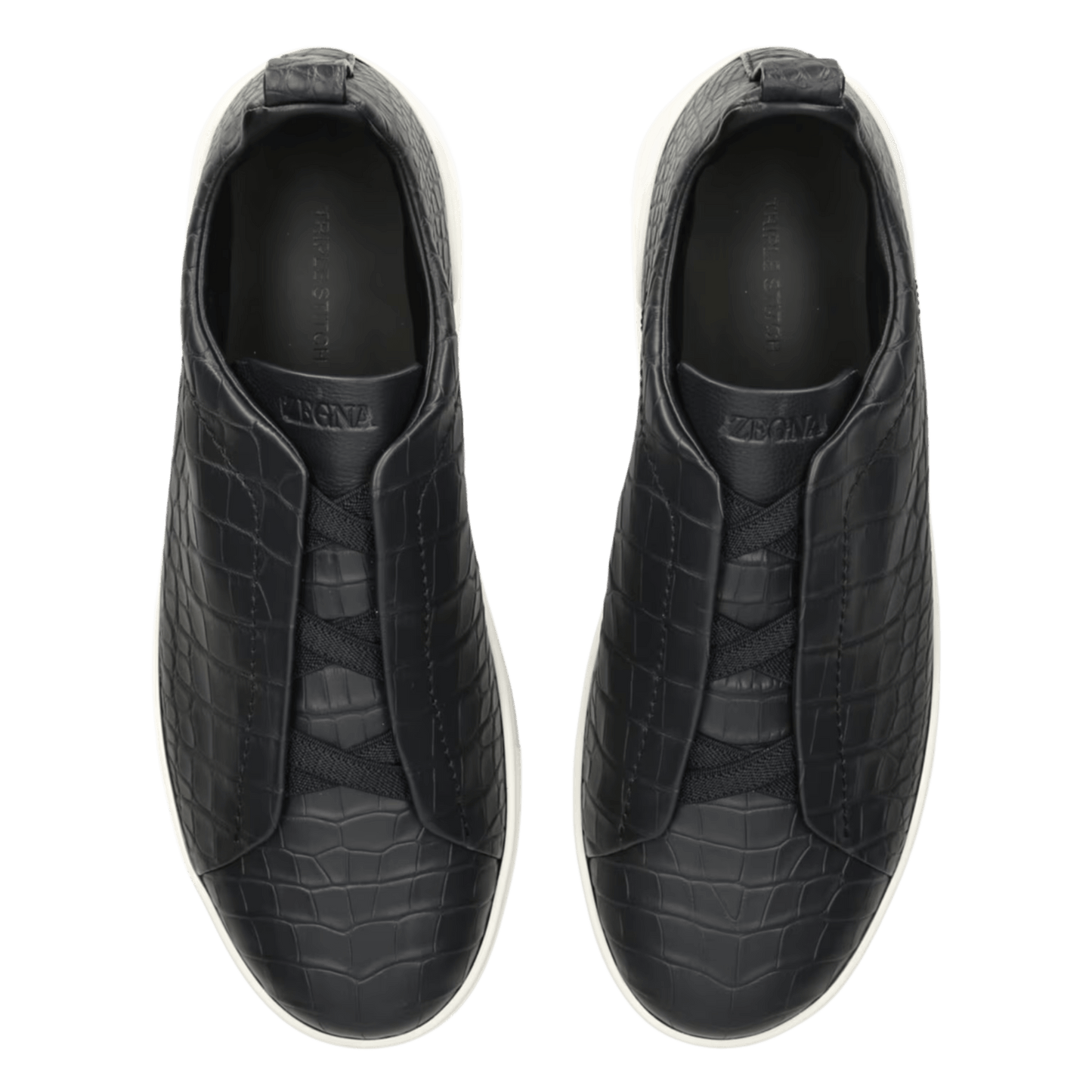 Zegna Men's Crocodile Leather Triple Stitch SECONDSKIN Sneakers