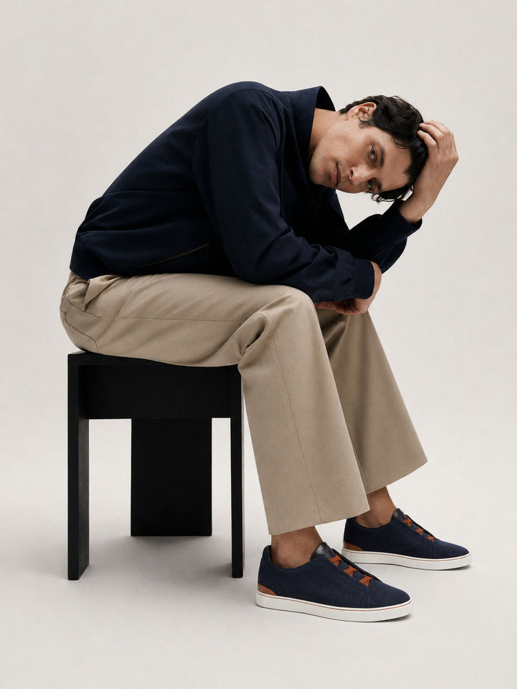 Zegna Men's Cotton Denim Triple Stitch Sneakers