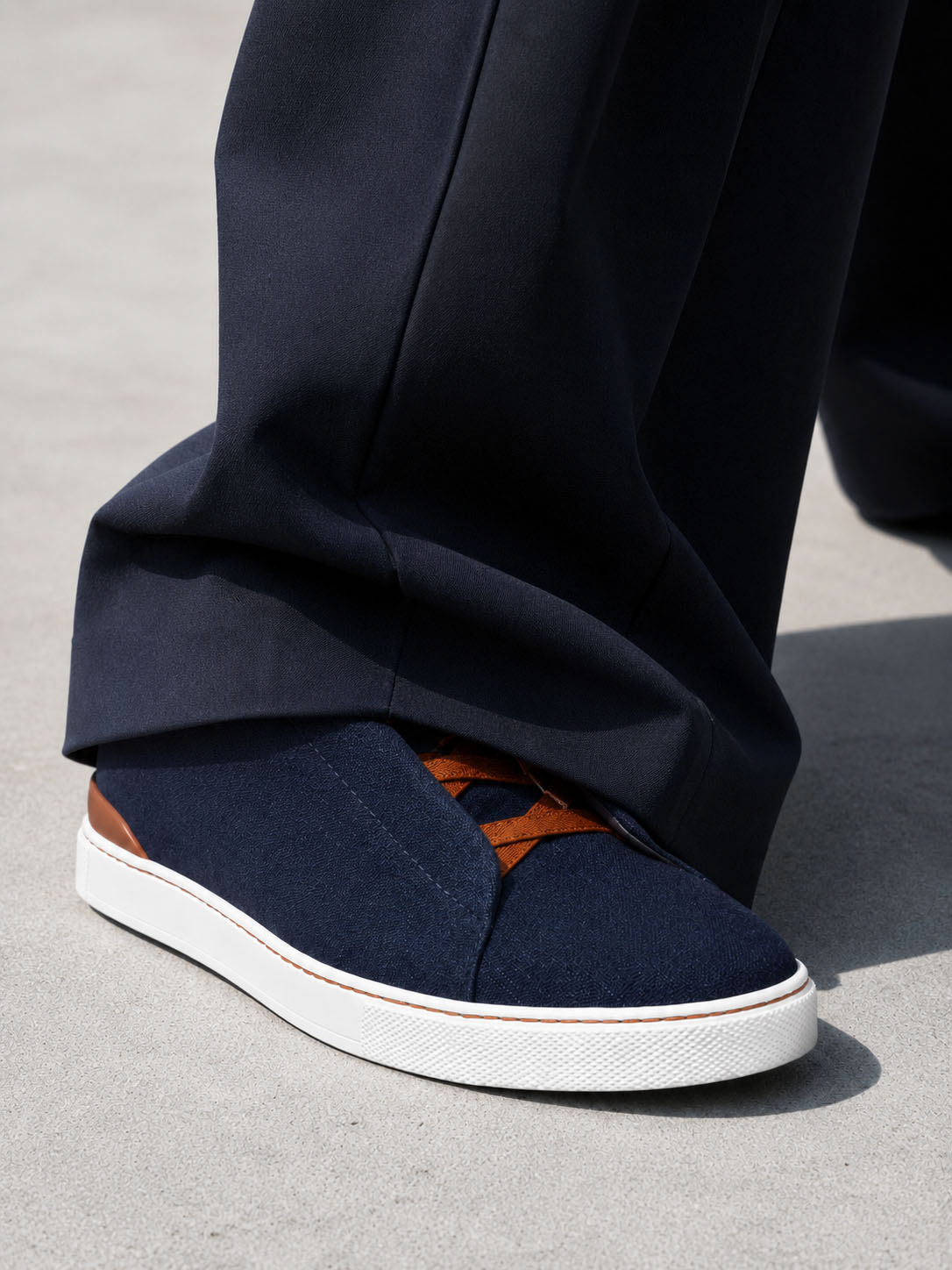 Zegna Men's Cotton Denim Triple Stitch Sneakers