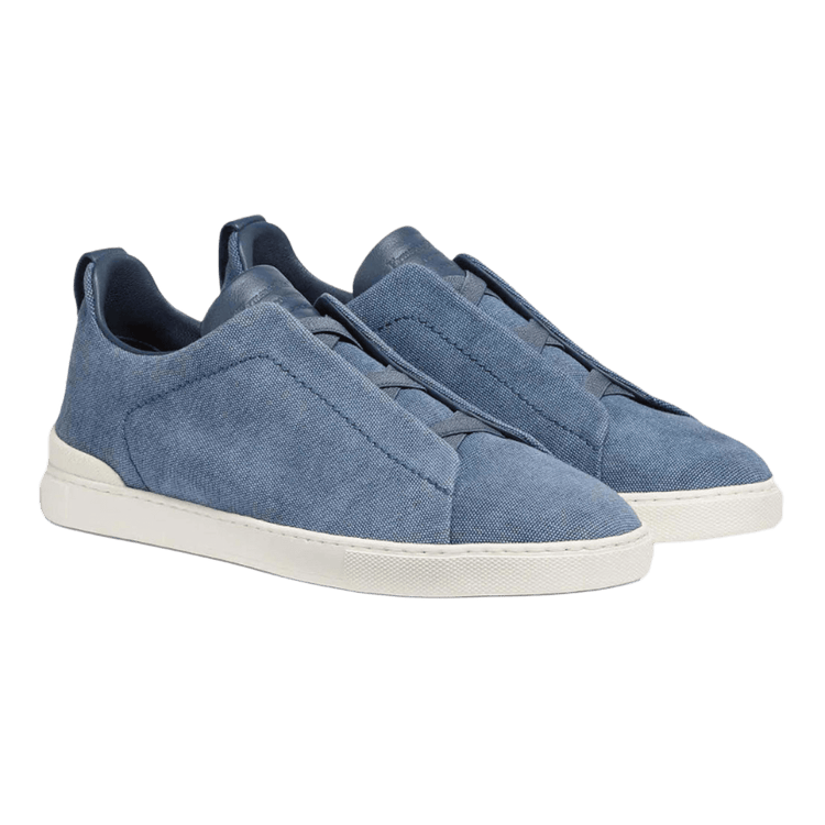 Zegna Men's Cotton Linen and Leather Triple Stitch Sneakers