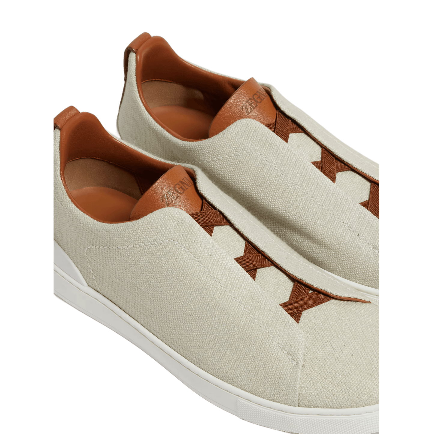 Zegna Men's Cotton Linen and Leather Triple Stitch Sneakers