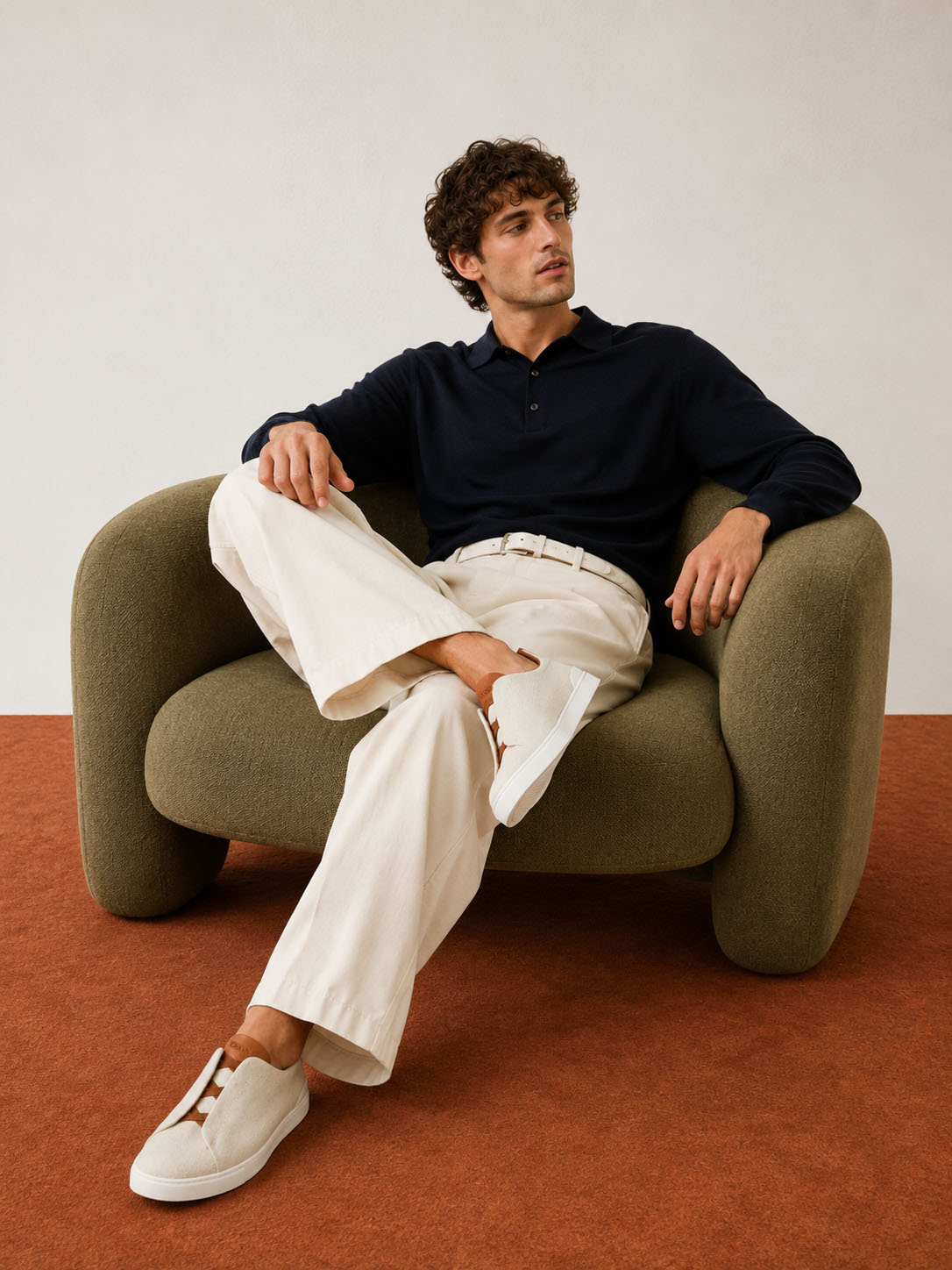 Zegna Men's Cotton Linen and Leather Triple Stitch Sneakers