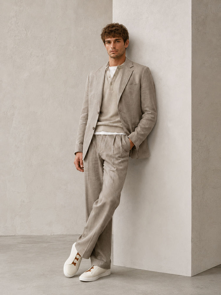 Zegna Men's Cotton Linen and Leather Triple Stitch Sneakers