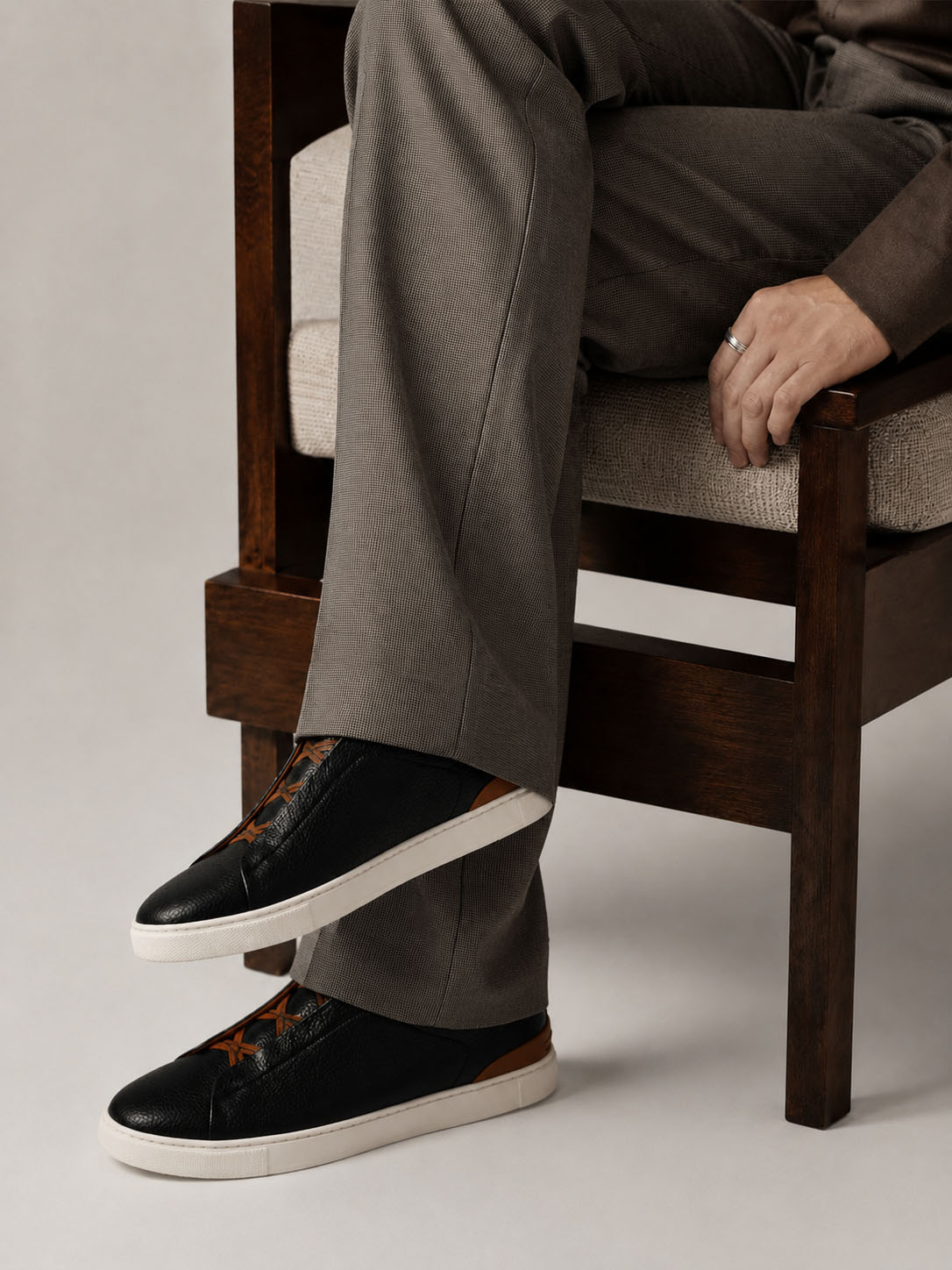 Zegna Men's Deerskin Triple Stitch Sneakers