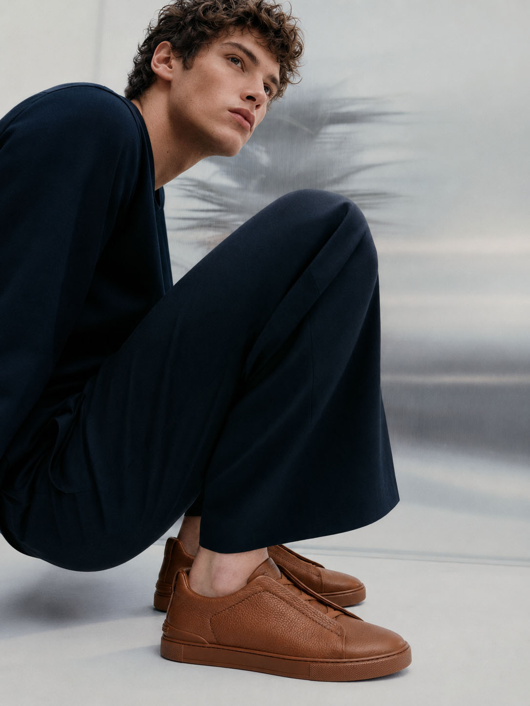 Zegna Men's Deerskin Triple Stitch Sneakers