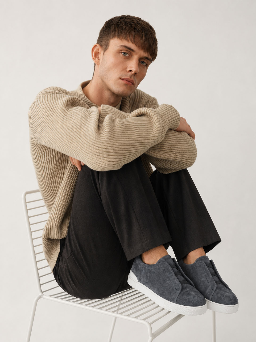 Zegna Men's Suede Triple Stitch Sneakers