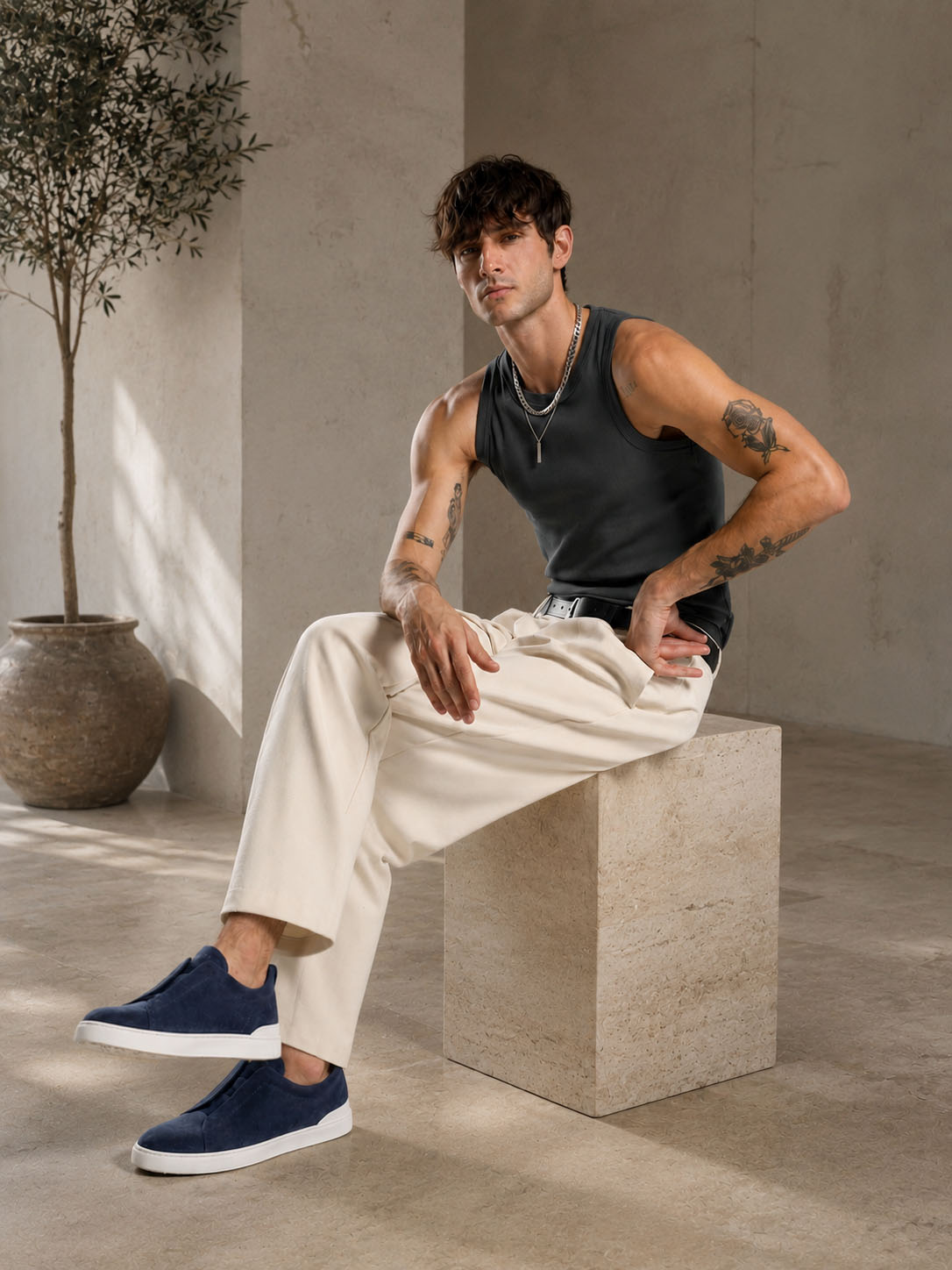 Zegna Men's Suede Triple Stitch Sneakers